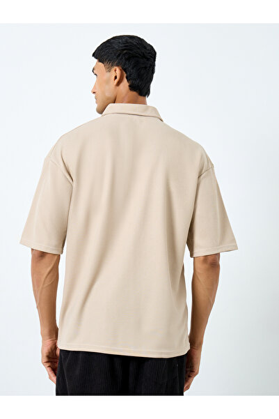 Styli Men Solid Cream Oversized Polo T-Shirt