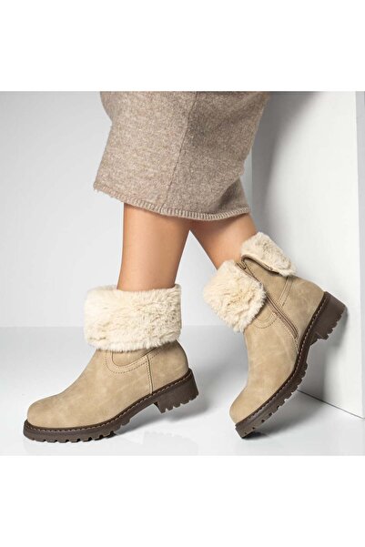 Modlet.ro Women's beige low-sole boots with zipper MOD12731