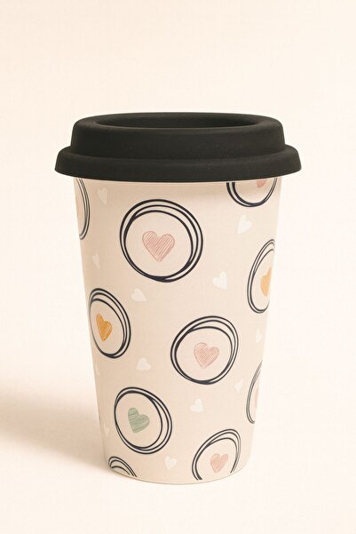 maisone home Heart Patterned Cream Porcelain Mug – 400 Ml, Stylish and Durabl...