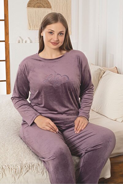 Asel Plus Size Lilac Ultrasoft Velvet Long Sleeve Pajama Set