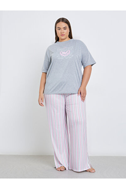 Styli Plus NYC Graphic T-Shirt and Striped Pyjama Set
