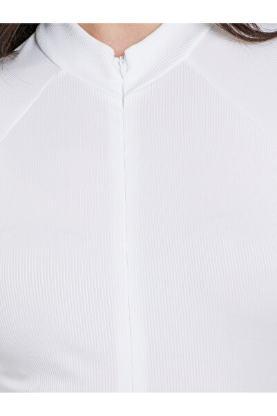 Take Two By Styli White Ribbed Bodysuit with Concealed Zip