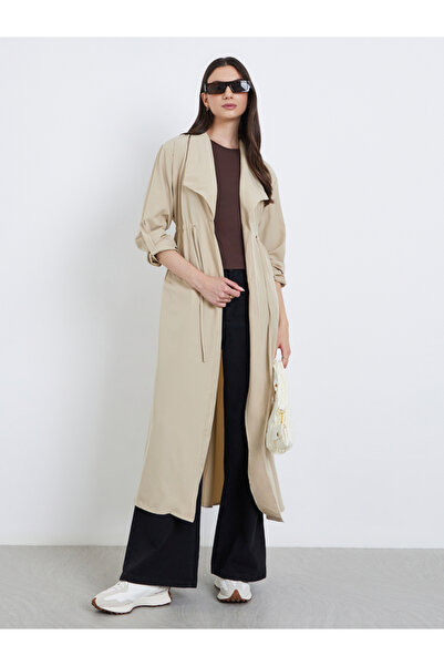 Take Two By Styli Women Solid Trench Coat Kimono with Roll-Up Sleeve