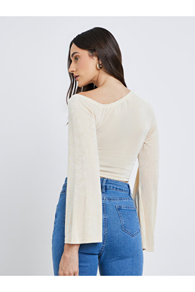 Styli Women Beige One Shoulder Crop Top