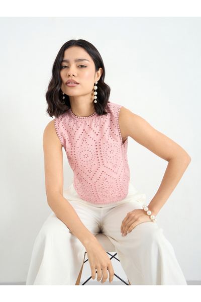 Styli بلوزة شيفلي وردية بدون أكمام