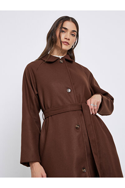 Styli Coffee Brown Midi Button Coat