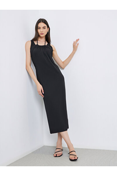 Take Two By Styli Black Fake Two-Piece Sleeveless Midi Dress