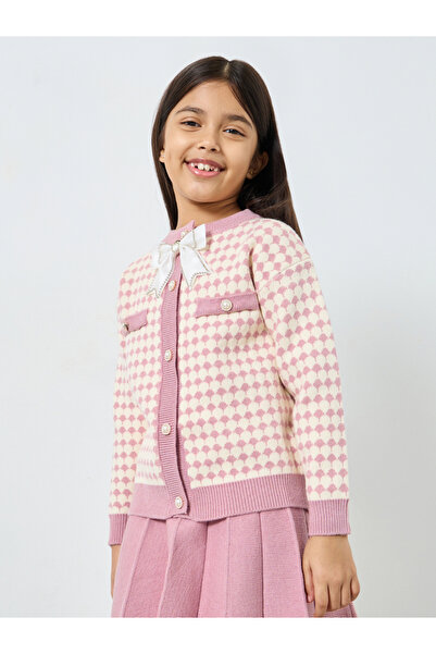 Styli Girls Pink Knitted Cardigan and Skirt Set