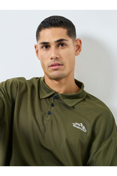 Styli Olive Embroidered Oversized Polo Shirt