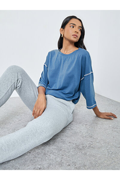 Take Two By Styli Contrast Stitch Detail Oversized T-Shirt