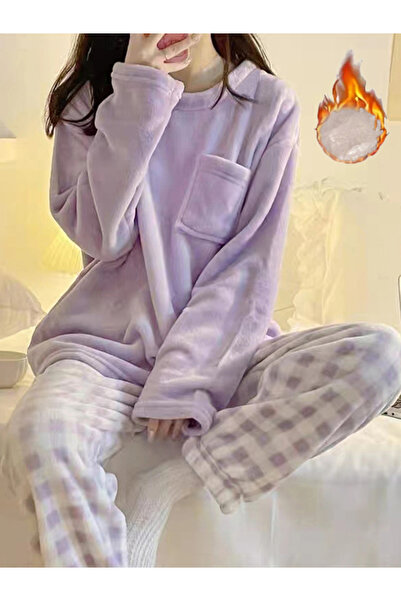 Take Two By Styli Purple Flano Pocket Detail Top and Checked Pyjama Set