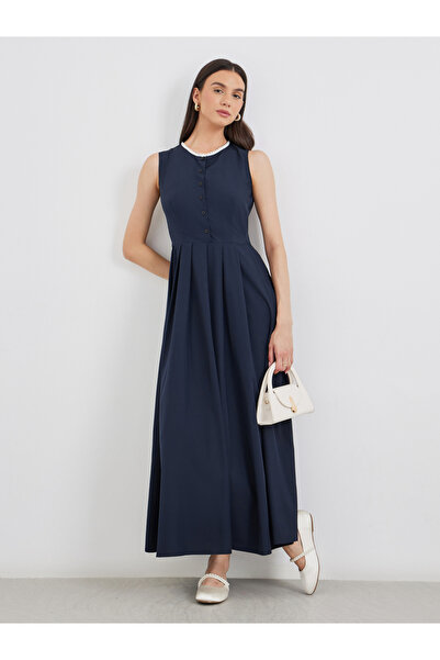 Take Two By Styli Lace Trim Pleated Sleeveless Maxi Dress