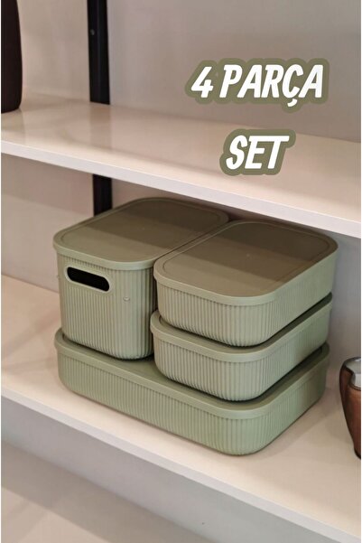 Bayev 4 Parça Colores Yeşil Dolap İçi Düzenleyici Kapaklı Kutu Ofis Çorap Kıy...