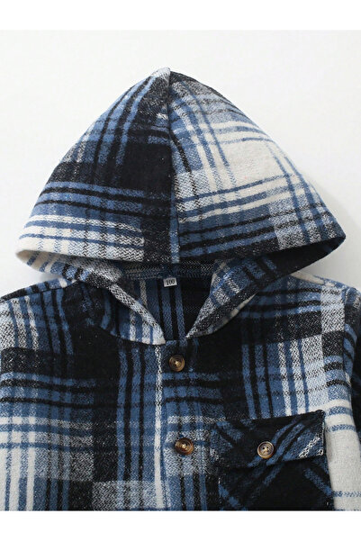 Take Two By Styli Boys Checked Hoodie Button Front Jacket