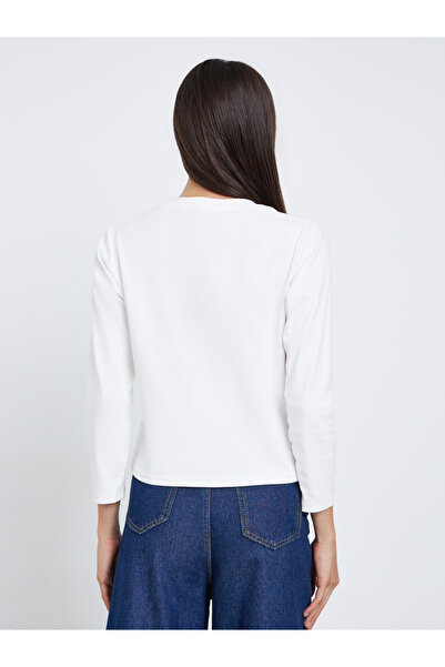 Take Two By Styli White Long Sleeve T-Shirt with Button Detail