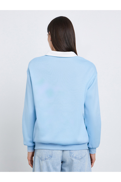 Take Two By Styli Blue New York Print Polo Neck Sweatshirt