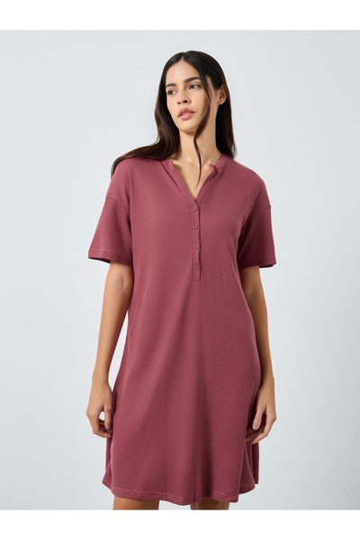 Styli Waffle Textured Placket Sleep T-Shirt Dress