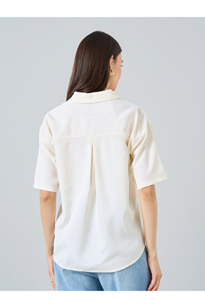 Take Two By Styli Oversized Spread Collar Short Sleeve Blouse