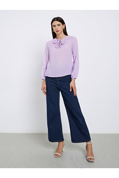 Take Two By Styli Lilac Long Sleeve Shirt with Floral Detail