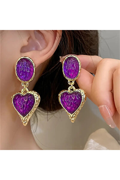 byozanyılmaz Green and Purple Stone Long Earrings