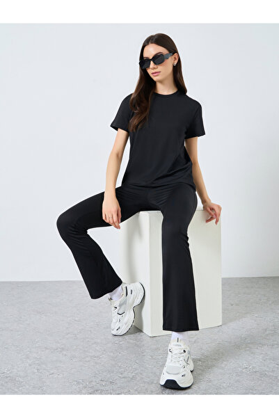 Take Two By Styli Black Solid T-Shirt and Leggings Co-Ords