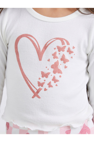 Take Two By Styli Girls Heart Graphic T-Shirt and Flared Leggings Set