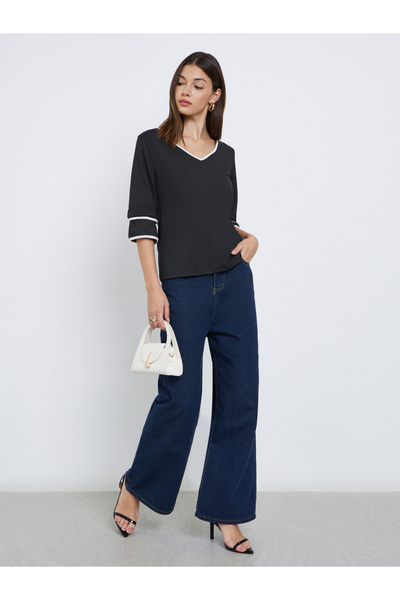 Take Two By Styli Women Black V Neck T-Shirt