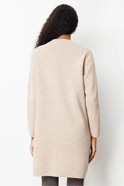 Desen Triko Women's Stand Collar Pocket Crocheted Long Wool Coat Dark Beige