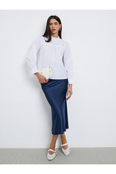 Take Two By Styli White Long Sleeve Ruffle Neck Top
