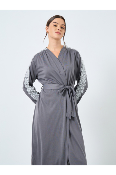 Styli Jersey Contrast Shoulder Lace Trim Robe