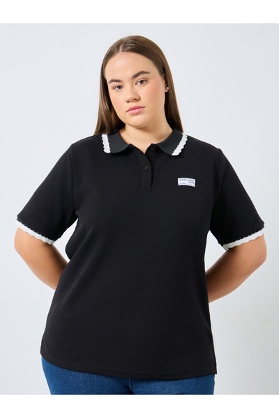 Styli Plus Size Black Polo T-Shirt