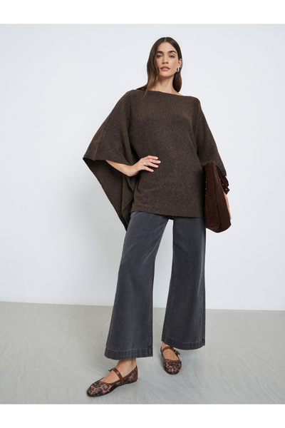 Styli Brown Oversized Knit Cape Sweater