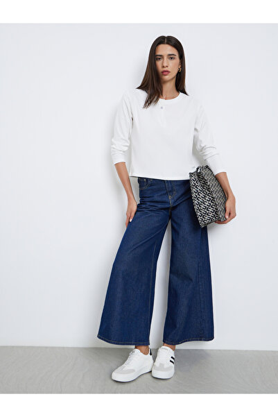 Take Two By Styli White Long Sleeve T-Shirt with Button Detail