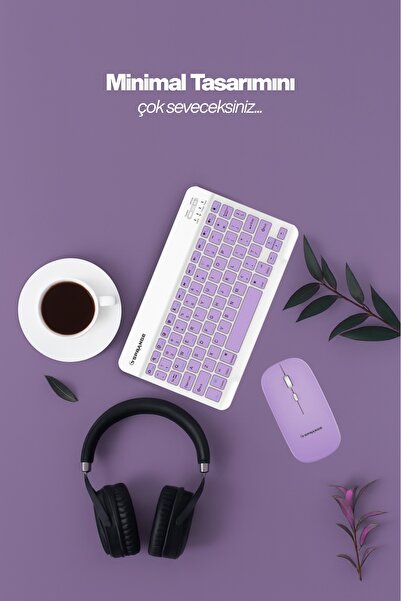 SPRANGE Tablet Ve Telefonlar İçin Bluetooth - Wireless Klavye Ve Mouse Set - Mor