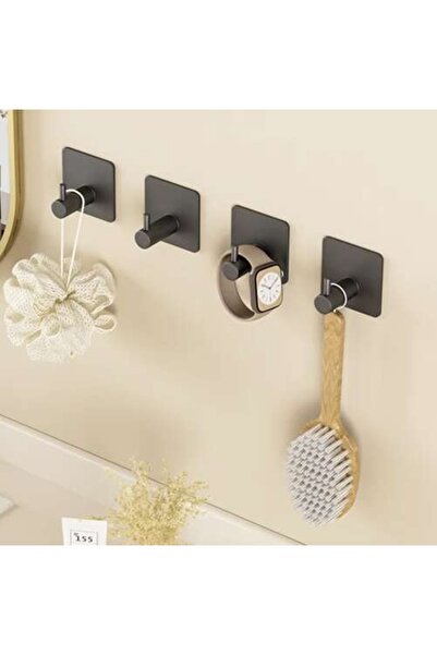KESNUP Set of 4 self-adhesive hooks, for bathroom and kitchen, Matte black