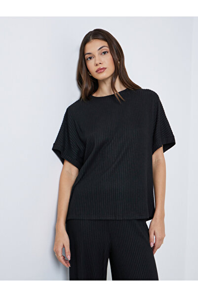 Styli Black Oversized Ribbed T-Shirt and Pants Co-Ords