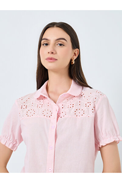 Take Two By Styli Embroidered Puff Sleeve Buttoned Shirt