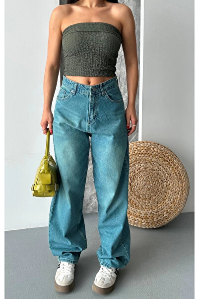 Işıltı kidss Baggy Stone Enzyme Whisker Wash Jeans Pants Green Tint D2007