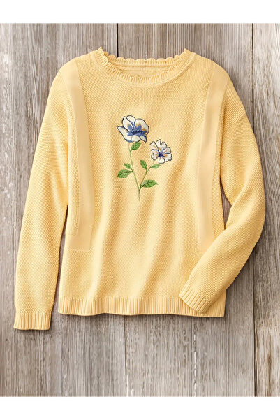 Take Two By Styli Plus Size Embroidered Flower Textured Knit Sweater