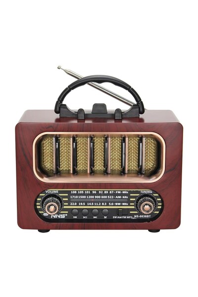 Buffer ® Orta Boy Retro Ahşap Tasarım Bluetooth Hoparlörlü Radyo – FM/AM Destekli, Şarjlı ve Taşınabi