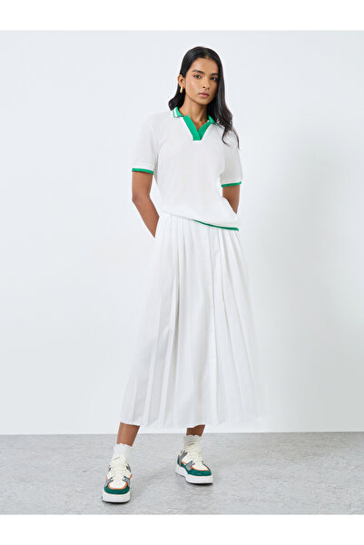 Take Two By Styli Women White Polo Top with Green Trim