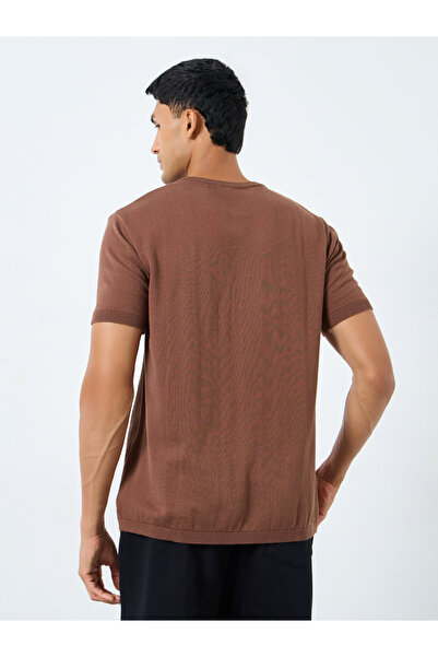 Styli Men Brown Round Neck Flat Knit T-Shirt