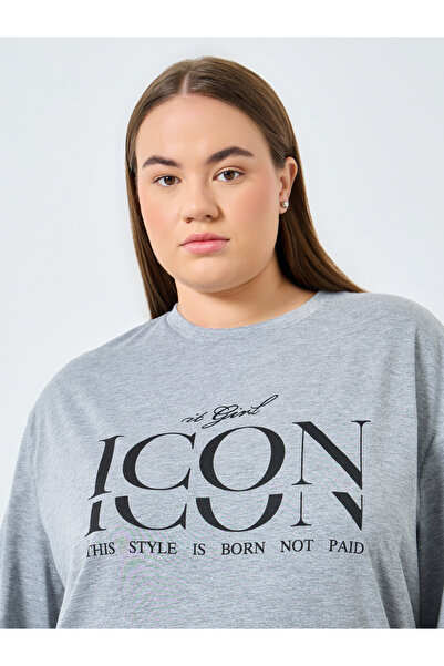 Styli Plus Size Grey Graphic Print T-Shirt
