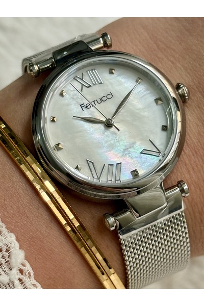 Ferrucci GÜMÜŞ RENK ROMEN RAKAMLI KADRAN HASIR KORDONLU KADIN SAATİ