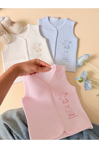 BABYLİM Rabbit Printed Basic Quilted Vest 100% Cotton