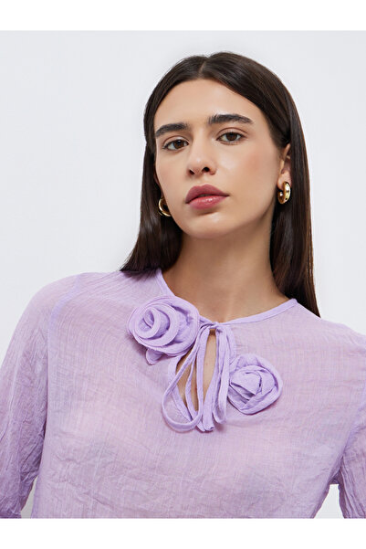 Take Two By Styli Lilac Long Sleeve Shirt with Floral Detail