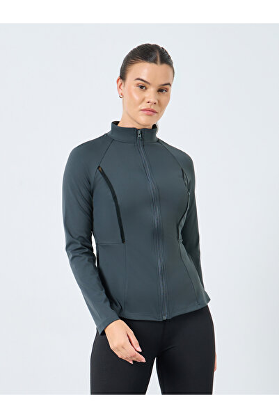 Styli Side Mesh Peep Panel Half Zip Up Top