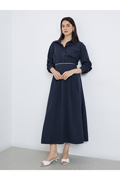 Take Two By Styli Solid Collared Shirt A-Line Midi Dress