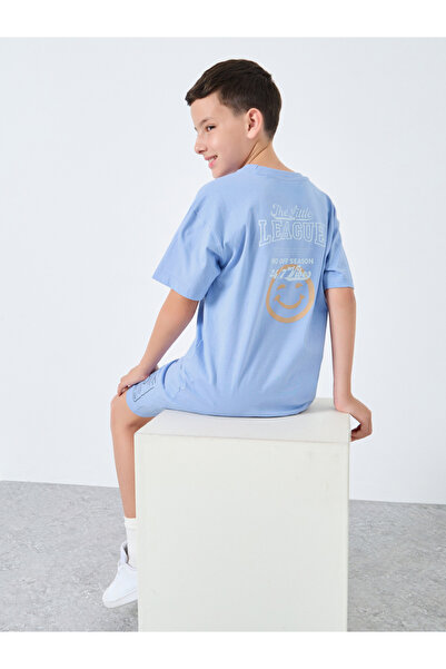 Styli طقم تي شيرت وشورت قصة فضفاضة مطبوع باللون الأزرق للمراهقين