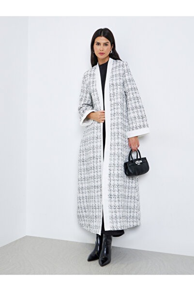 Styli White Tweed Open Front Abaya